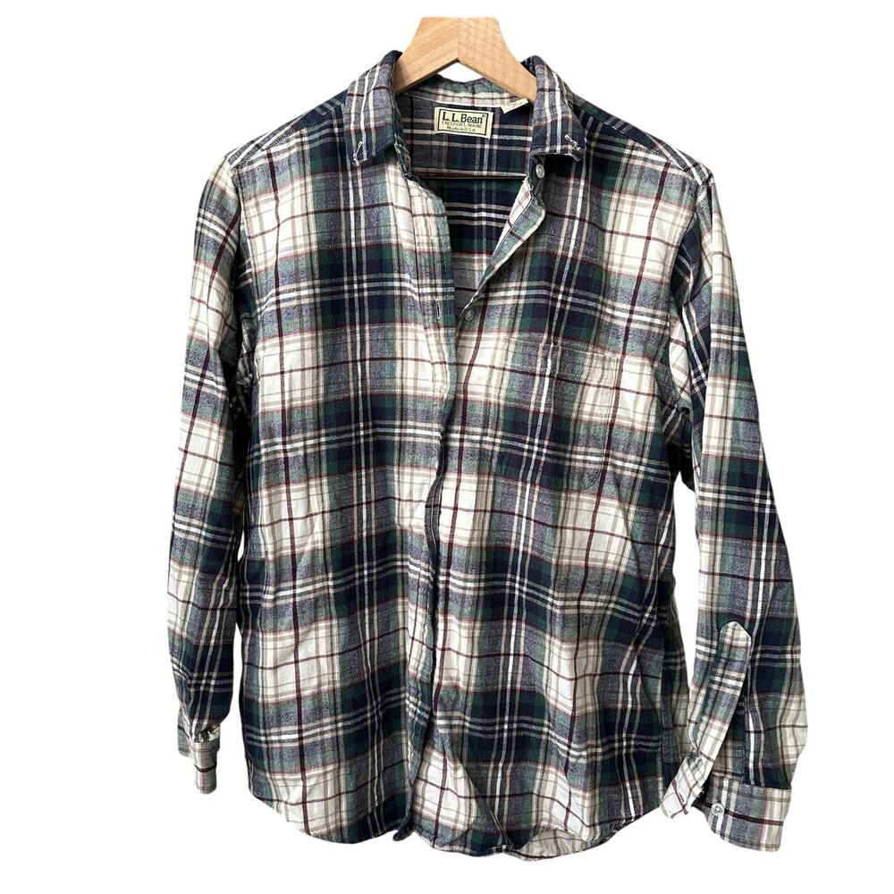 L.L. Bean Vintage Scotch Plaid Flannel Shirt Womens 100% Cotton